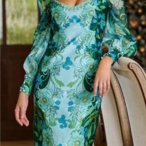 Organza Puff-Sleeve Embellished Shift Dress Multi size 8